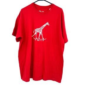 LRG Size XL Shirt Red Graphic Print Giraffe Skateboarding Tee Basic Casual Fun
